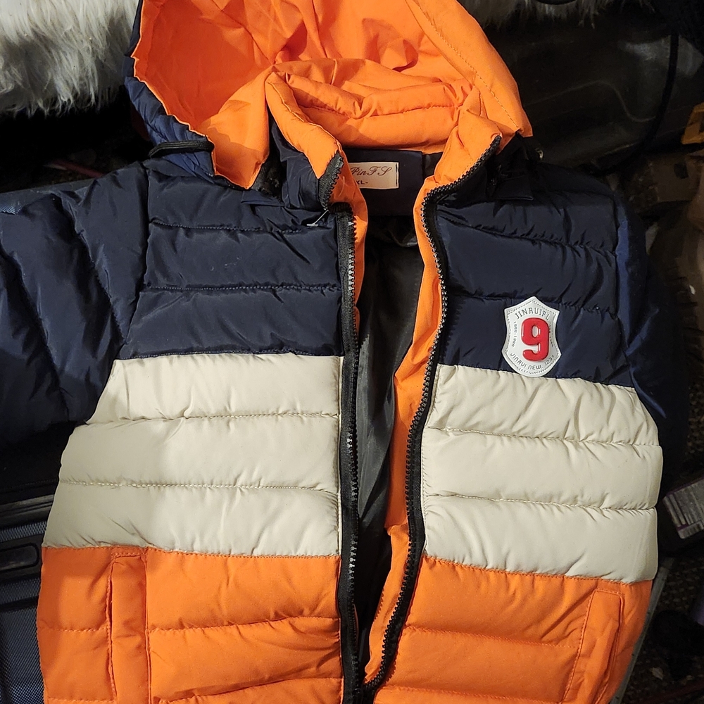 Stylish Orange and Navy Kids Puffer Jacket